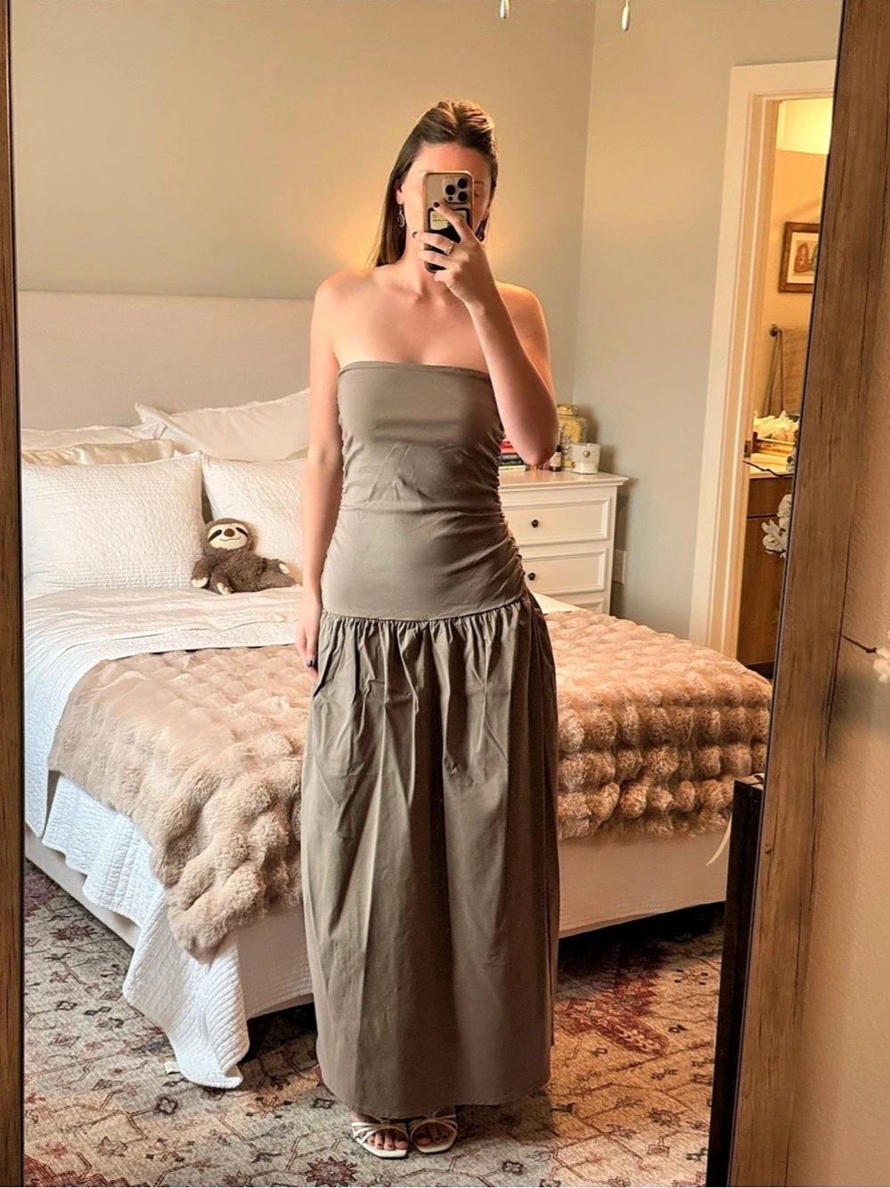 Pretty Little Thing Strapless Maxi Dress in Taupe Size Small (4) NWT
